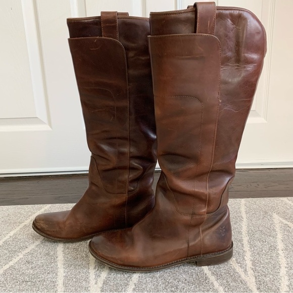 Classic Frye Cognac Paige Tall Leather Riding Boots - Picture 2 of 9